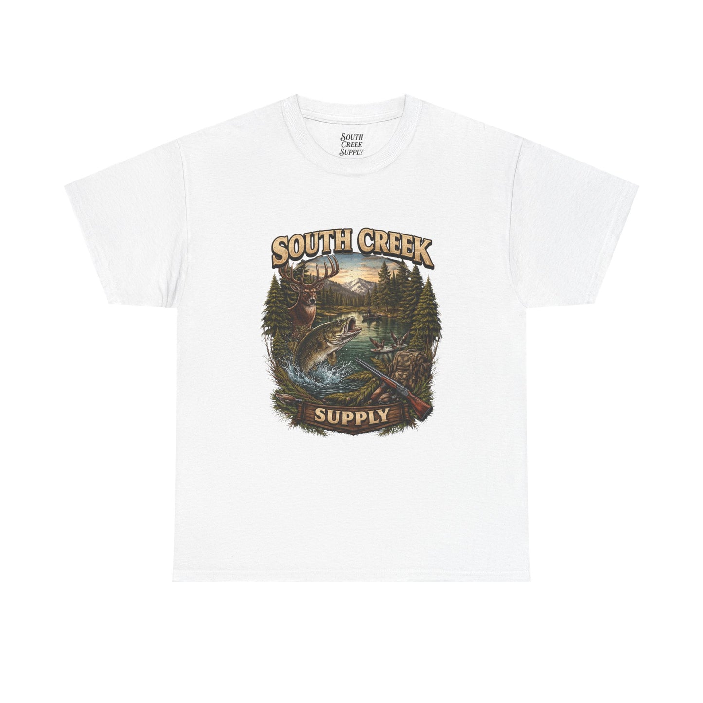 Fishing T-Shirt — "South Creek Supply" Scenic Trout Design