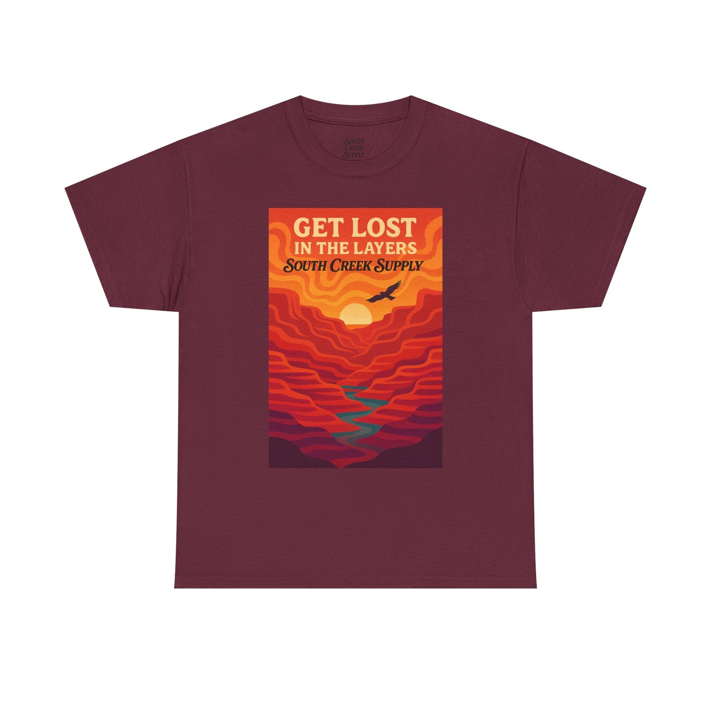 Get Lost in the Layers T‑Shirt — Retro Sunset Hiking Graphic Tee