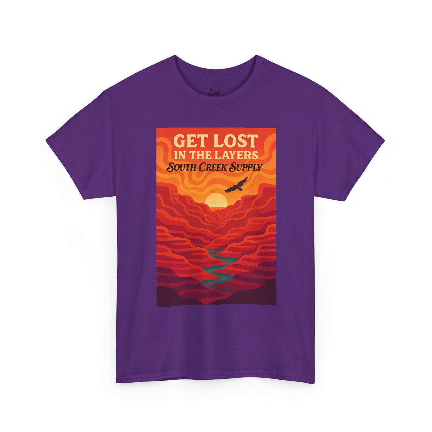 Get Lost in the Layers T‑Shirt — Retro Sunset Hiking Graphic Tee
