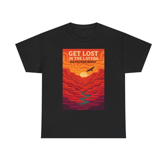 Get Lost in the Layers T-Shirt — Vintage Canyon Sunset Adventure Tee