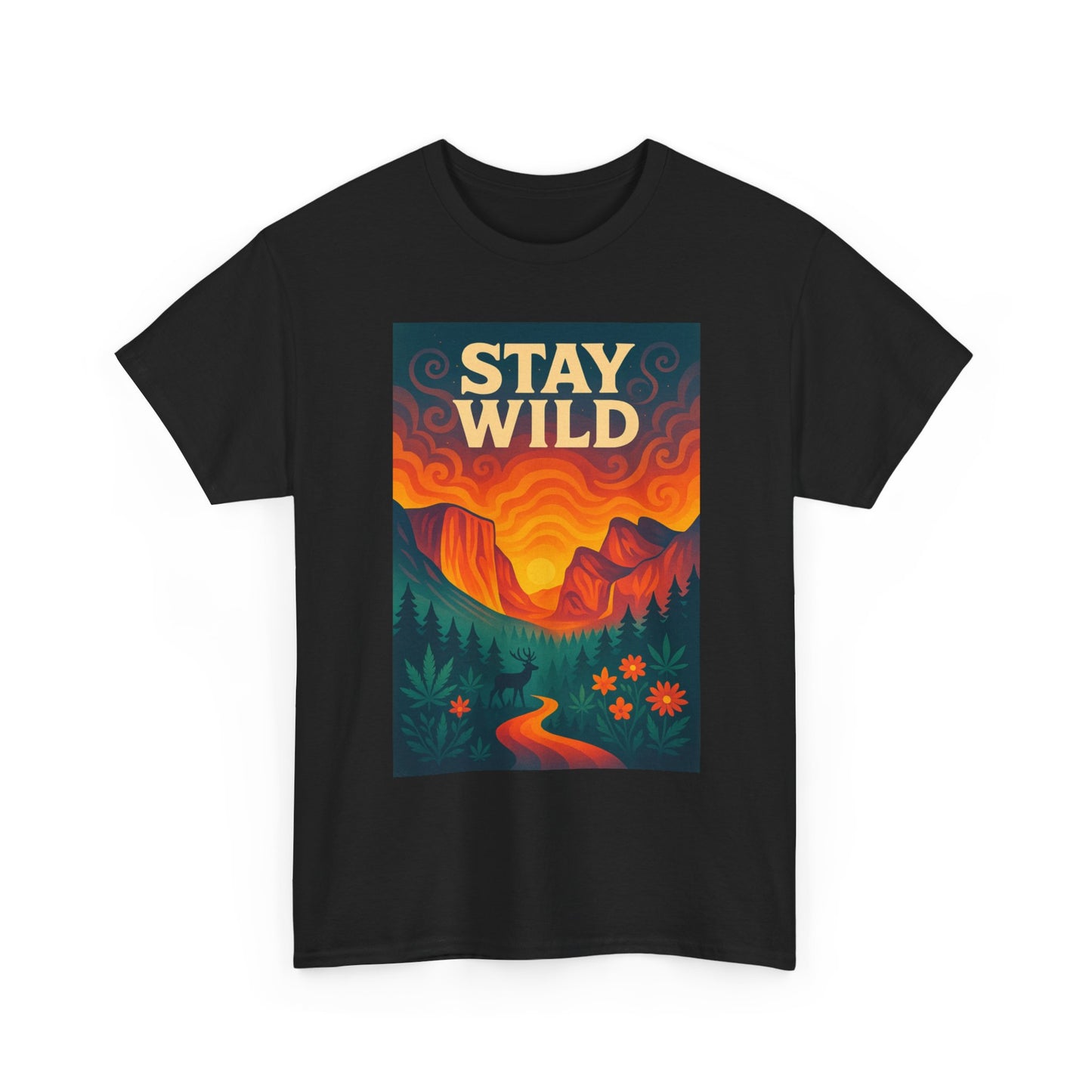 Stay Wild T-Shirt — Vintage Sunset Mountain Graphic Tee