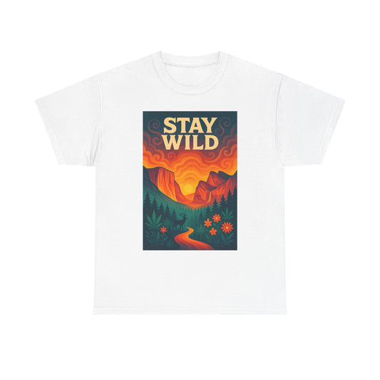 Stay Wild T-Shirt — Vintage Sunset Mountain Graphic Tee