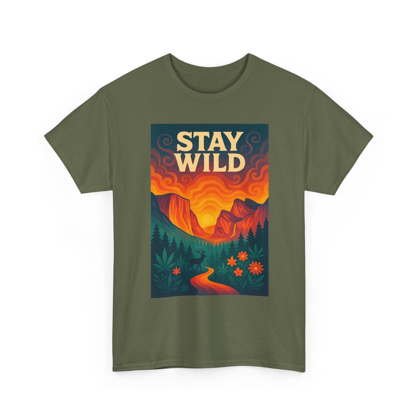 Stay Wild T-Shirt — Vintage Sunset Mountain Graphic Tee
