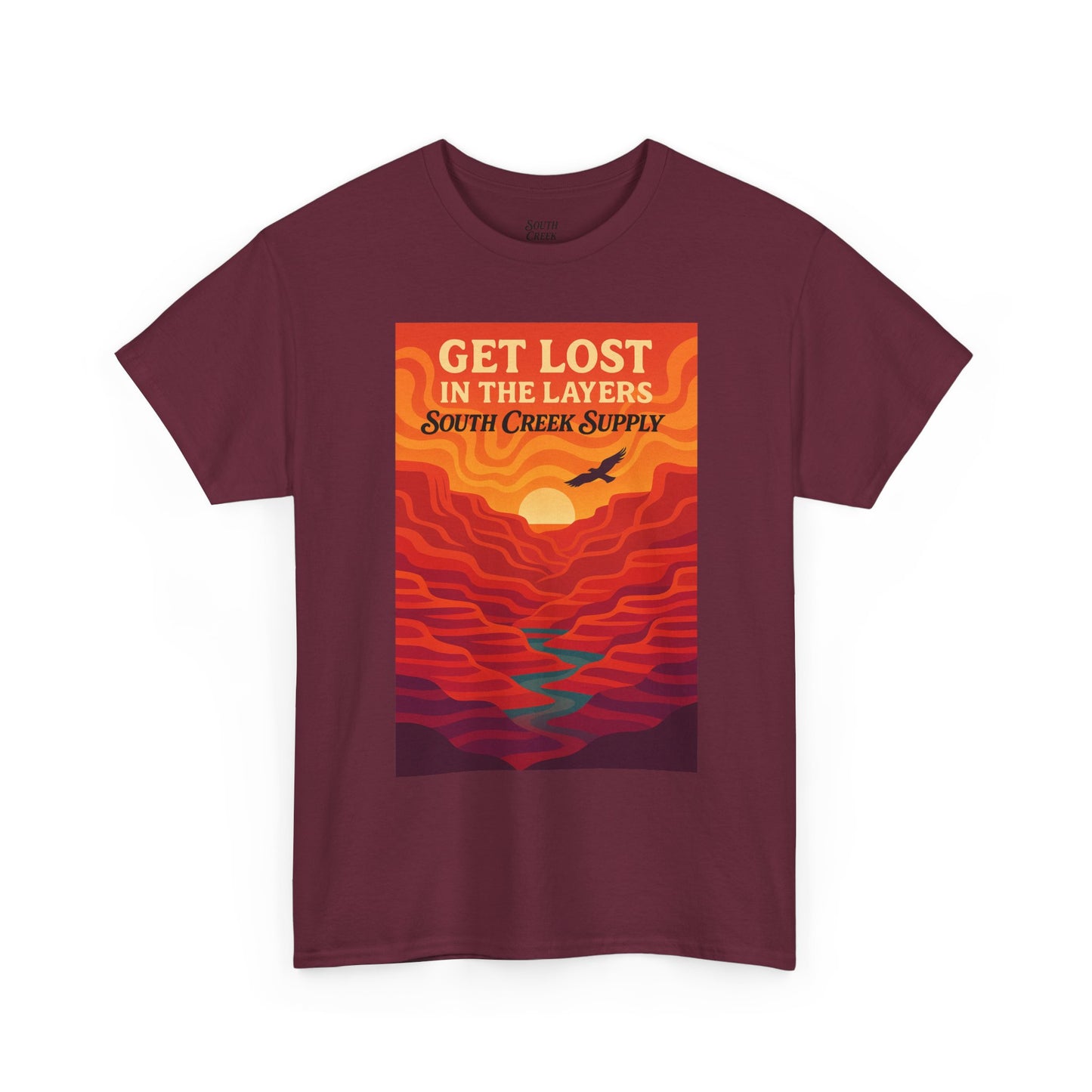 Get Lost in the Layers T‑Shirt — Retro Sunset Hiking Graphic Tee