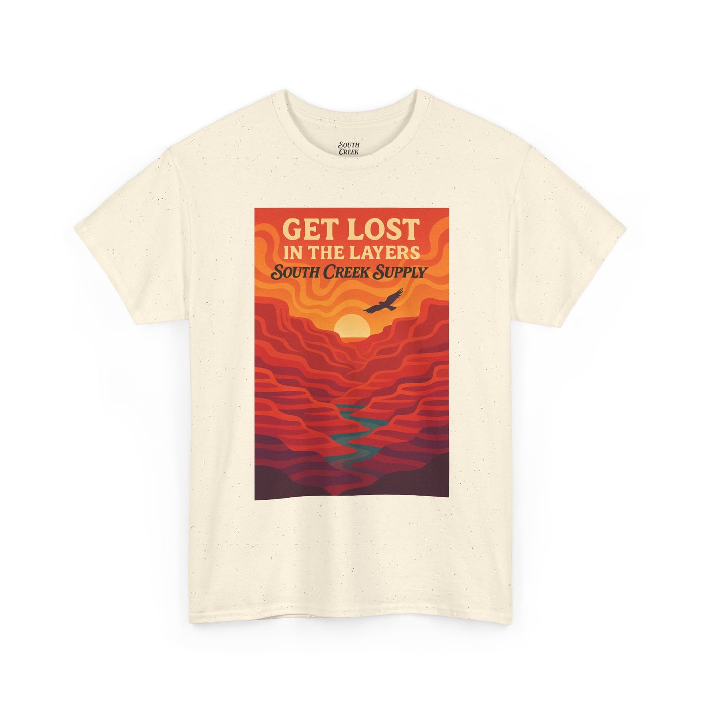 Get Lost in the Layers T‑Shirt — Retro Sunset Hiking Graphic Tee