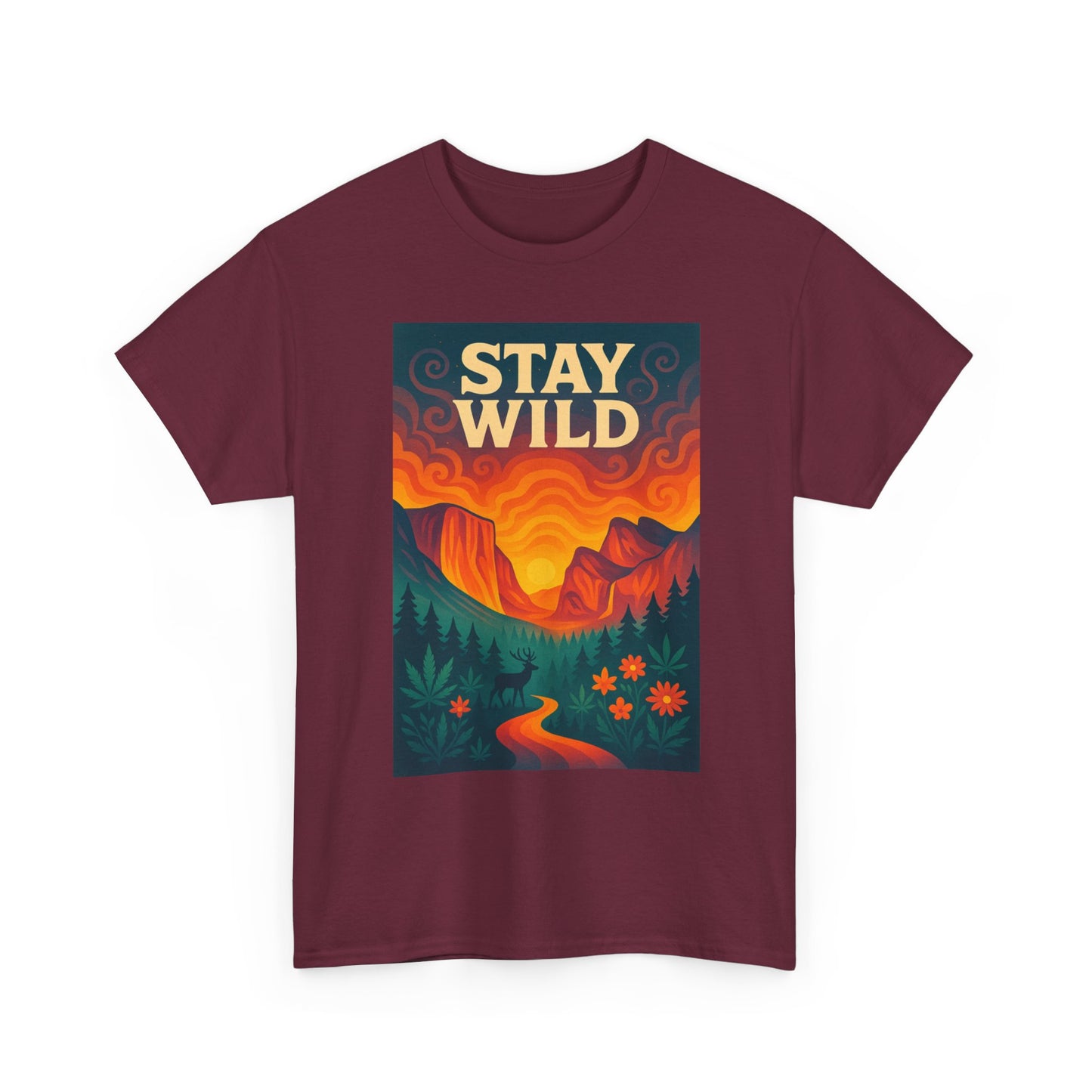 Stay Wild T-Shirt — Vintage Sunset Mountain Graphic Tee