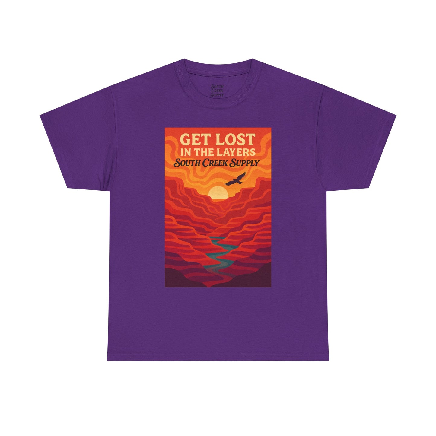 Get Lost in the Layers T‑Shirt — Retro Sunset Hiking Graphic Tee