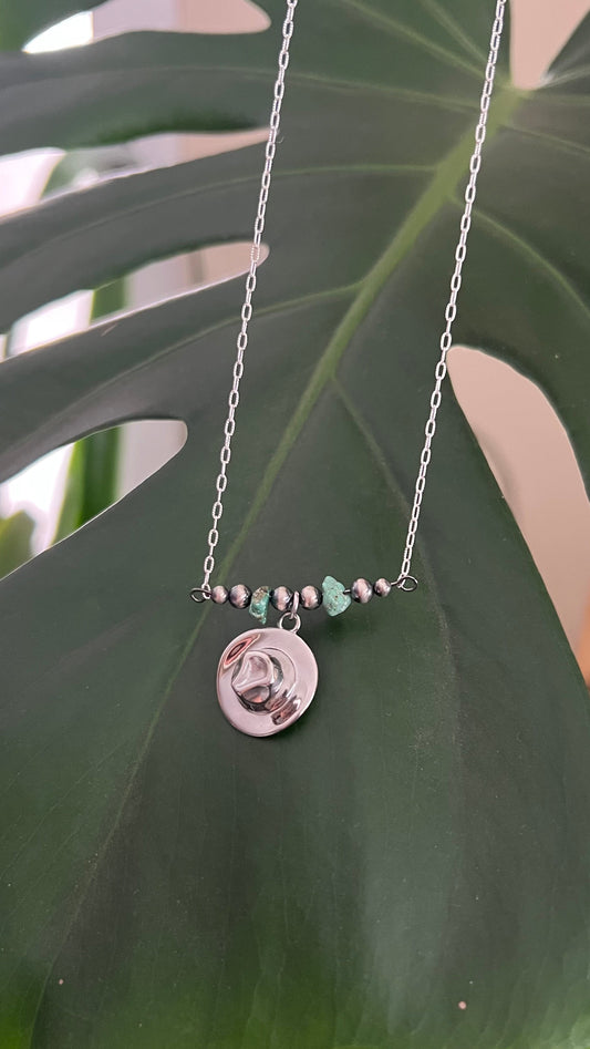 Silver cowboy hat w Navajo pearls