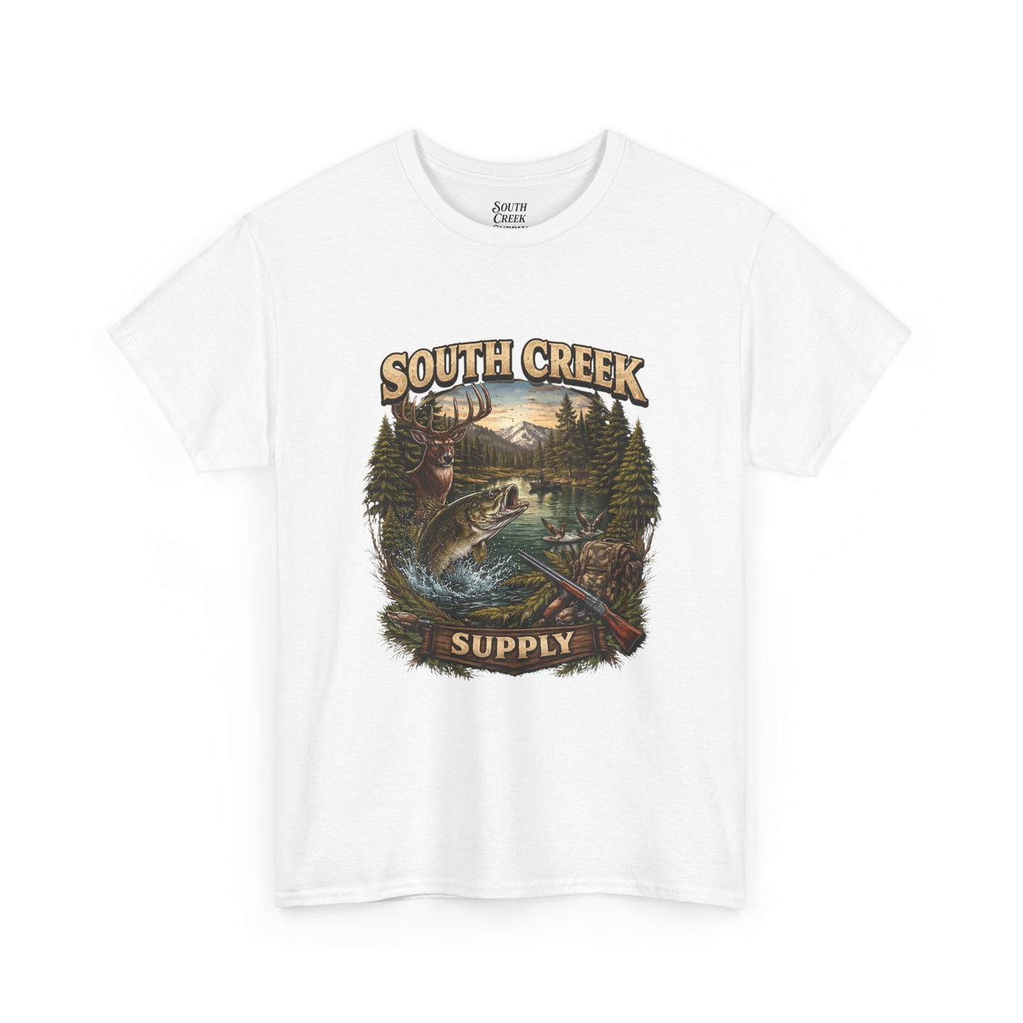 Fishing T-Shirt — "South Creek Supply" Scenic Trout Design